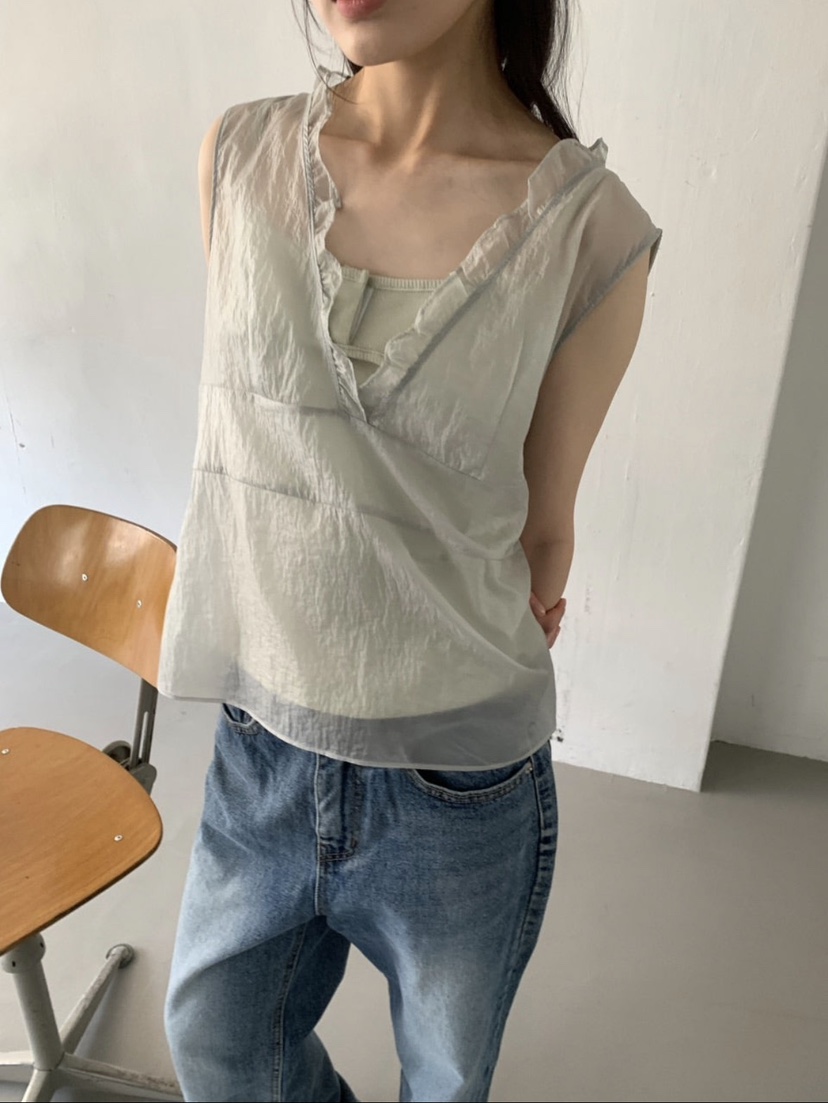 SO BAE韓國直郵女士新品26夏季人氣職業吊帶背心荷葉邊無袖SO BAE吊帶/背心