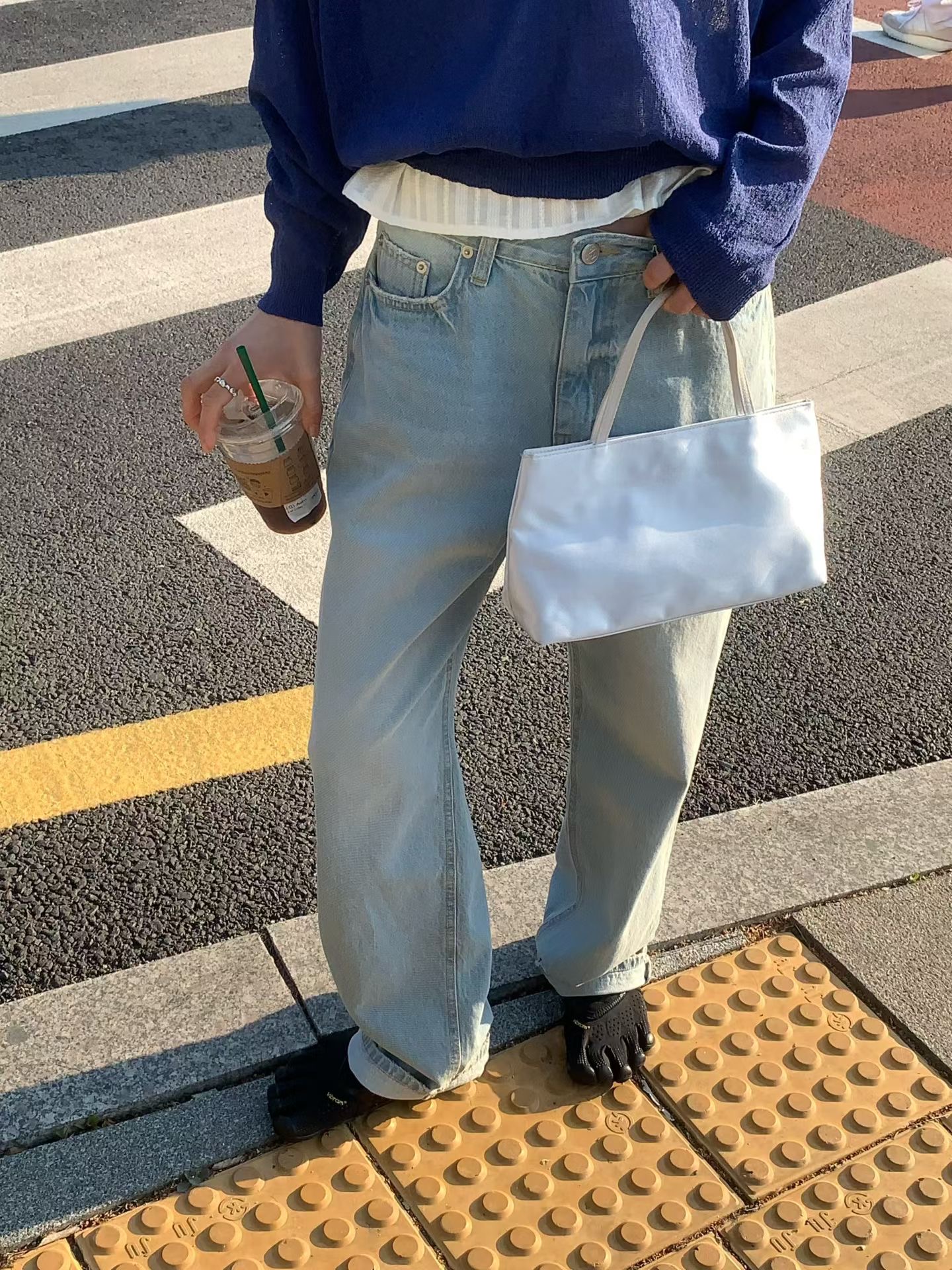 FLAT WHITE韓國東大門代購女裝新品職業休閑26春夏牛仔褲MFLAT WHITE/SORBET牛仔褲圖色1