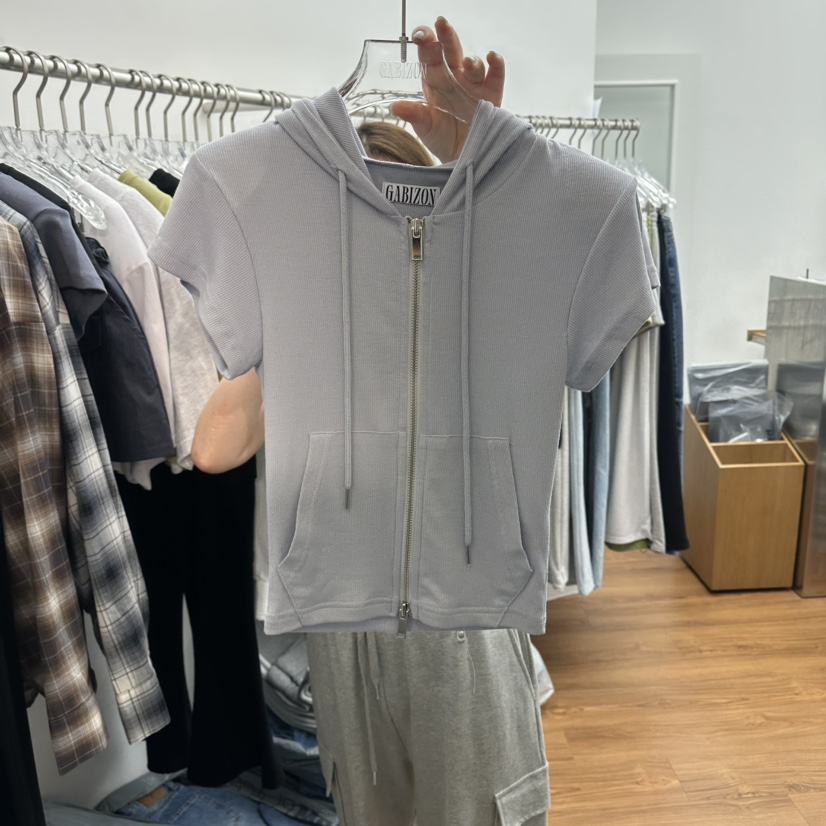 GABIZON東大門實拍韓國女士新品26夏季T恤拉鏈連帽衫羅紋GABIZONT恤圖色1