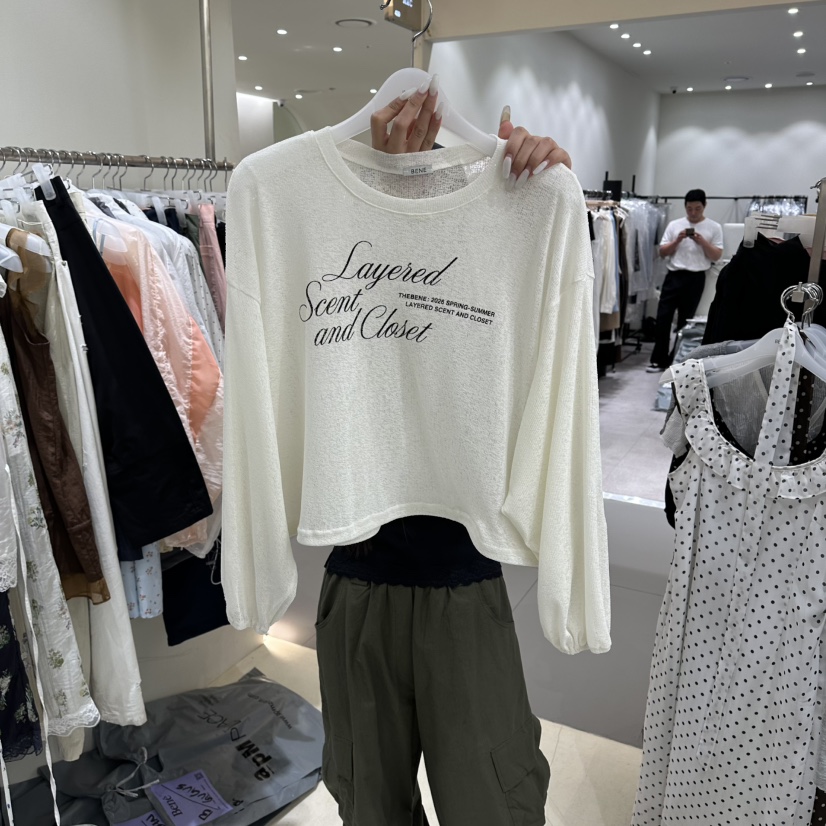 BENE韓國直郵女裝新品熱賣時尚人氣推薦長袖T恤亞麻布透明BENE長袖T恤圖色1