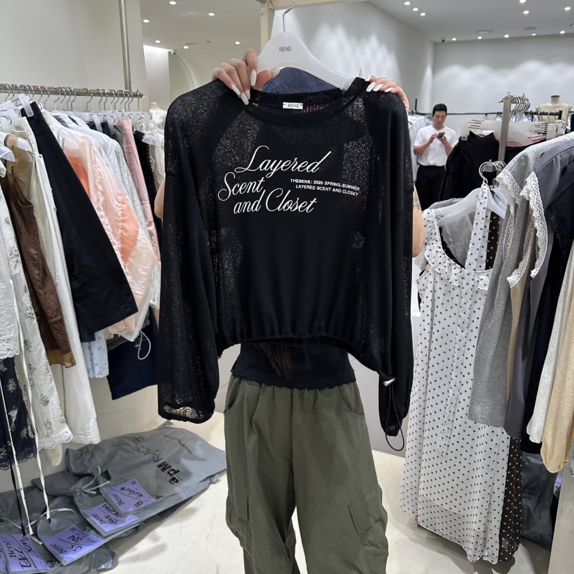 BENE韓國直郵女裝新品熱賣時尚人氣推薦長袖T恤亞麻布透明BENE長袖T恤圖色5