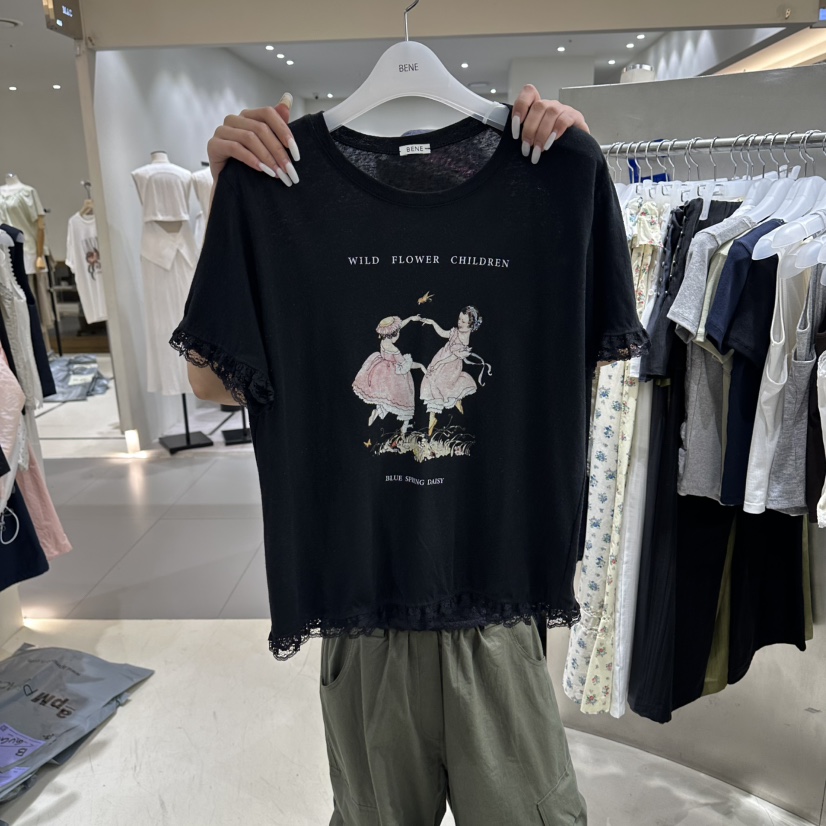 BENE韓國代購女士新品職業休閑推薦時尚26夏季熱賣26春夏T恤BENET恤圖色6黑色