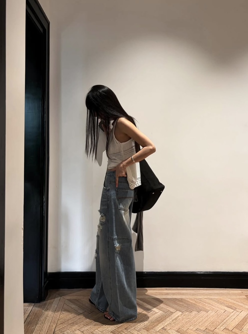BOWIE東大門實拍韓國女裝新款推薦26春夏吊帶背心亞麻針織褶皺BOWIE吊帶/背心