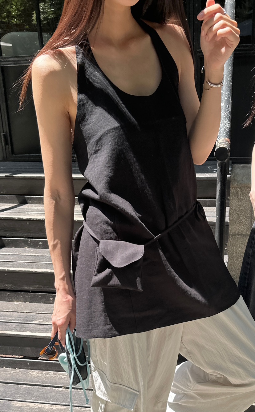BOWIE韓國直郵實拍女裝新款職業時尚吊帶背心口袋套裝露背BOWIE吊帶/背心