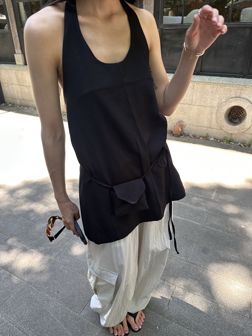 BOWIE韓國直郵實拍女裝新款職業時尚吊帶背心口袋套裝露背BOWIE吊帶/背心