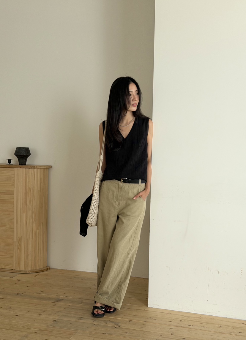 AMY GRACE-A東大門實拍韓國女裝新品26春夏休閑褲不含腰帶亞麻AMY GRACE休閑褲