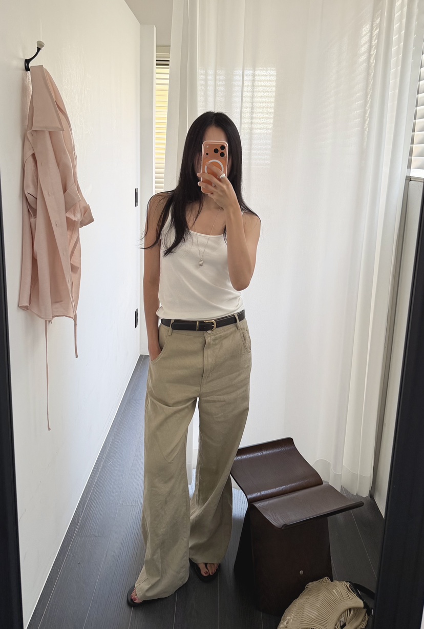 AMY GRACE-A東大門實拍韓國女裝新品26春夏休閑褲不含腰帶亞麻AMY GRACE休閑褲
