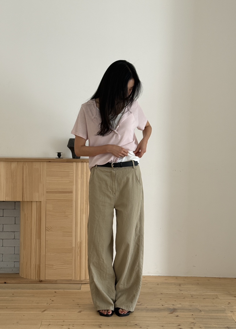 AMY GRACE-A東大門實拍韓國女裝新品26春夏休閑褲不含腰帶亞麻AMY GRACE休閑褲