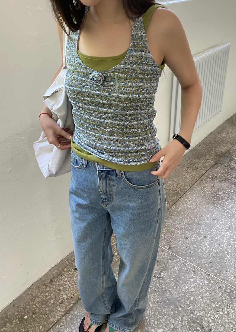 OUPPT韓國直郵實拍女裝新品推薦吊帶背心不含內搭花朵無袖OUPPT吊帶/背心