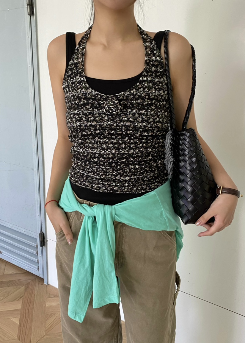 OUPPT韓國直郵實拍女裝新品推薦吊帶背心不含內搭花朵無袖OUPPT吊帶/背心