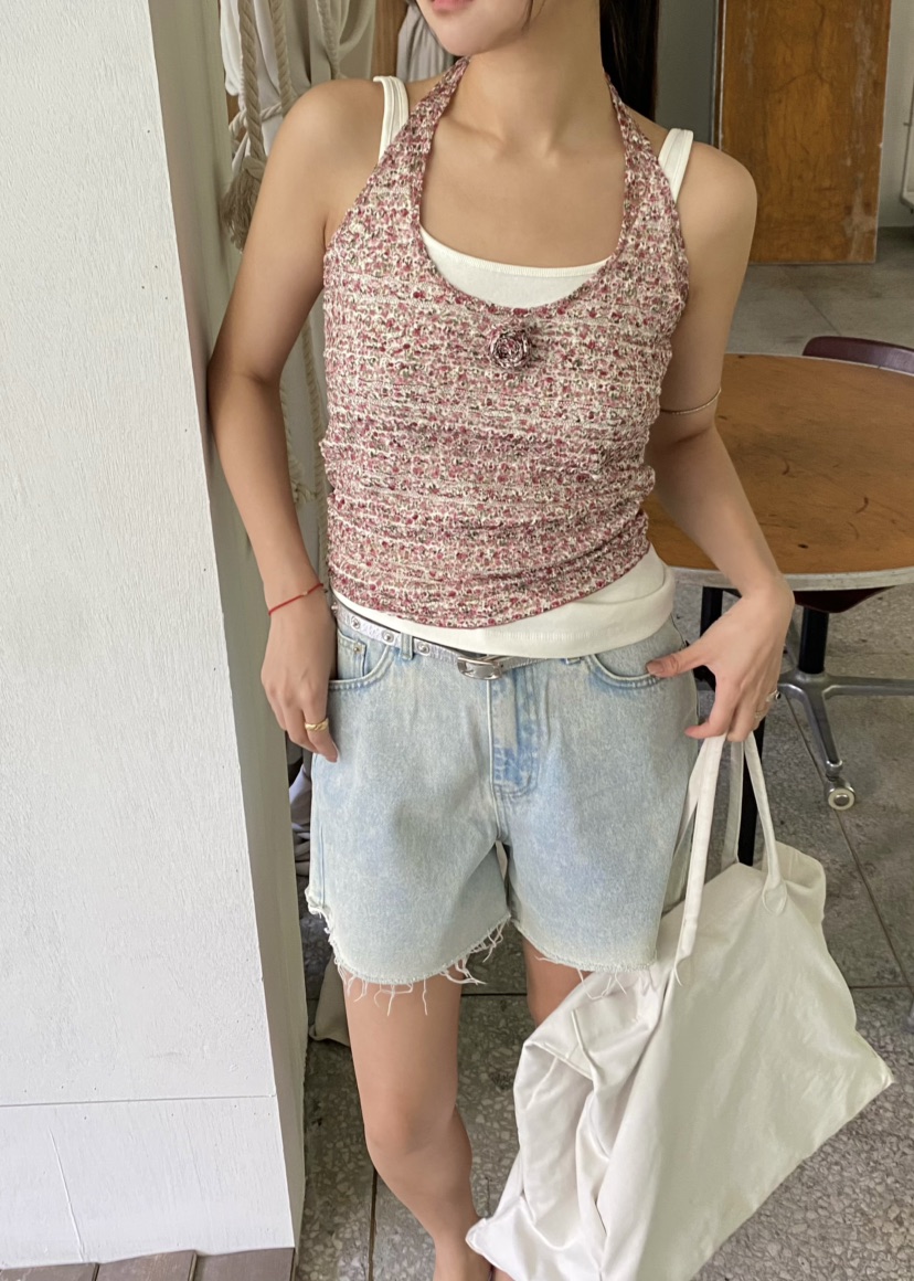 OUPPT韓國直郵實拍女裝新品推薦吊帶背心不含內搭花朵無袖OUPPT吊帶/背心圖色1