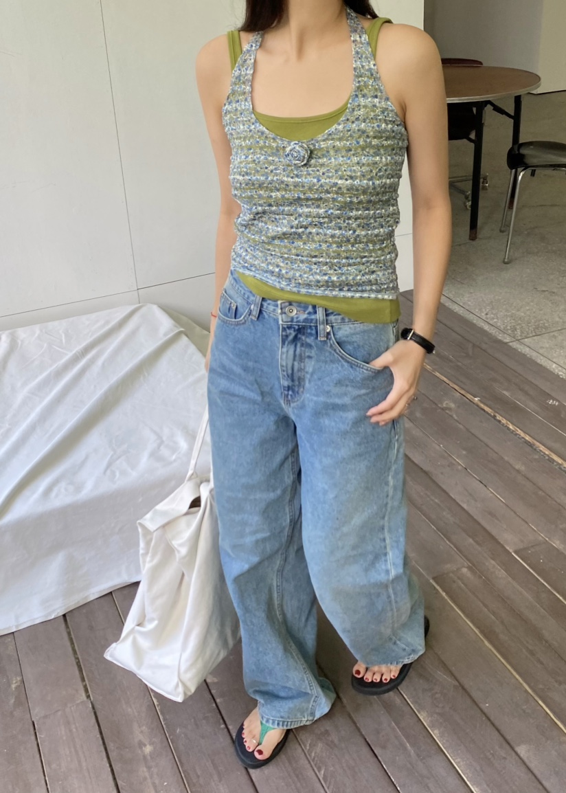 OUPPT韓國直郵實拍女裝新品推薦吊帶背心不含內搭花朵無袖OUPPT吊帶/背心圖色2