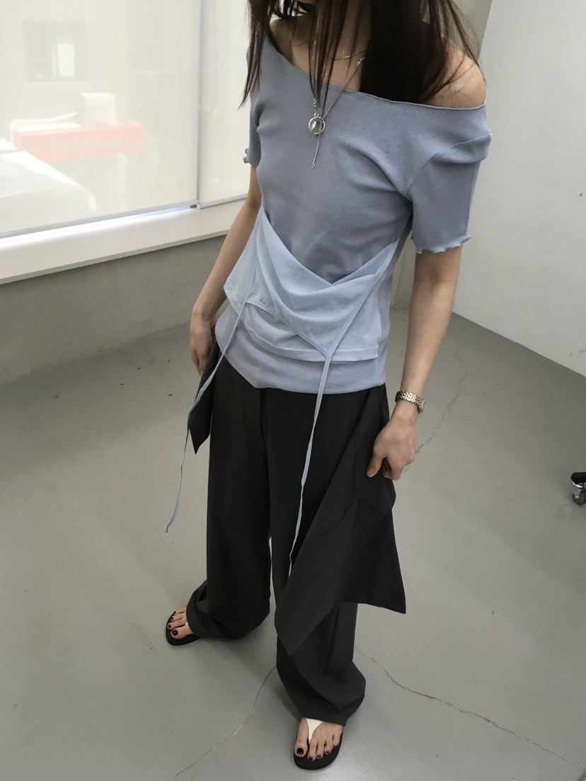 MINIMUZE東大門實拍韓國女士新款26春夏T恤假兩件透明褶皺MINIMUZET恤