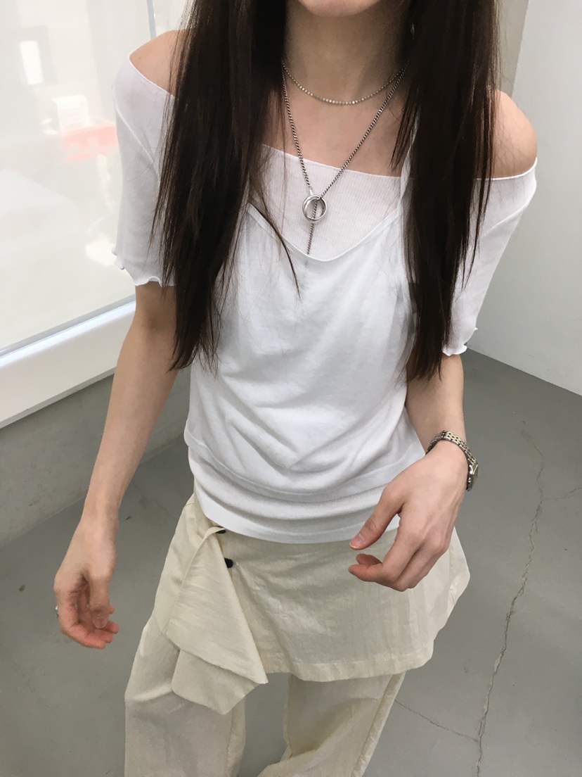MINIMUZE東大門實拍韓國女士新款26春夏T恤假兩件透明褶皺MINIMUZET恤