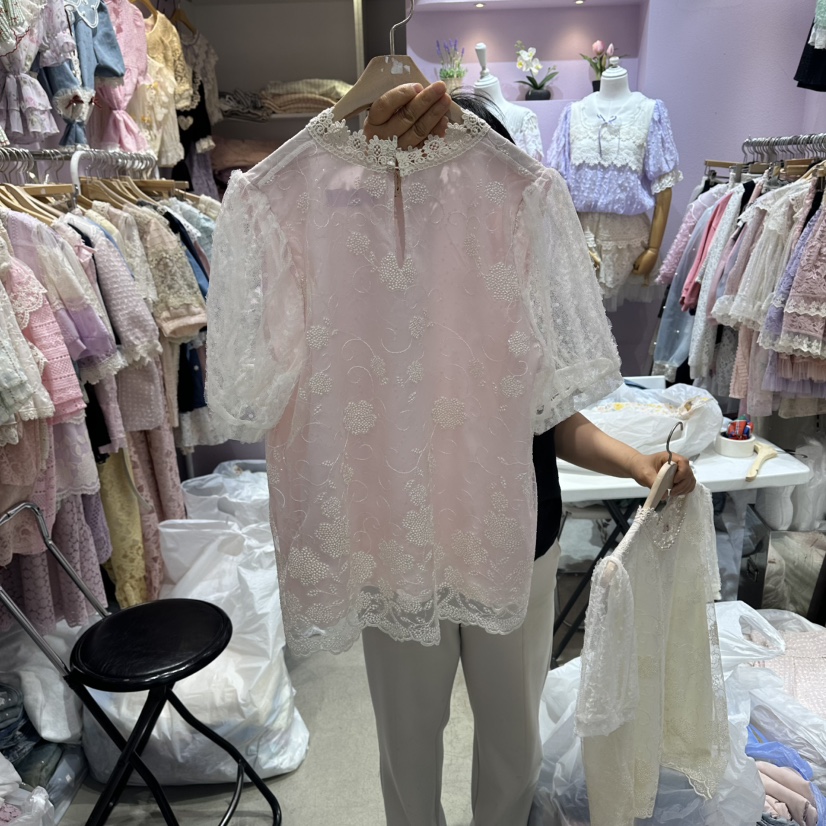 MS韓國直郵女士新款職業26春夏26夏季人氣休閑襯衫蕾絲衫MS襯衫/蕾絲衫