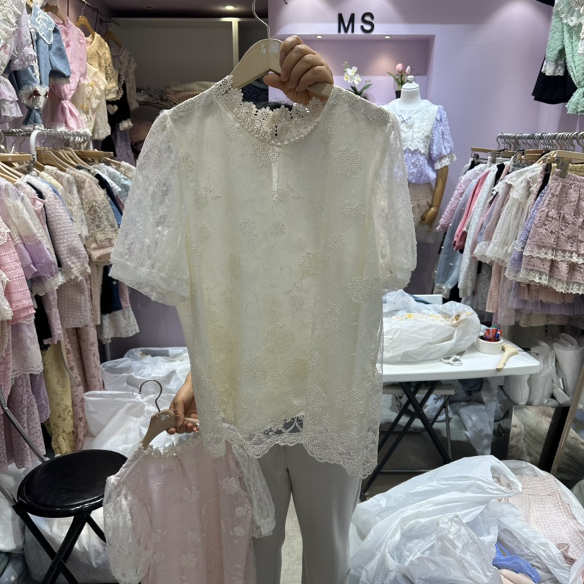 MS韓國直郵女士新款職業26春夏26夏季人氣休閑襯衫蕾絲衫MS襯衫/蕾絲衫圖色1