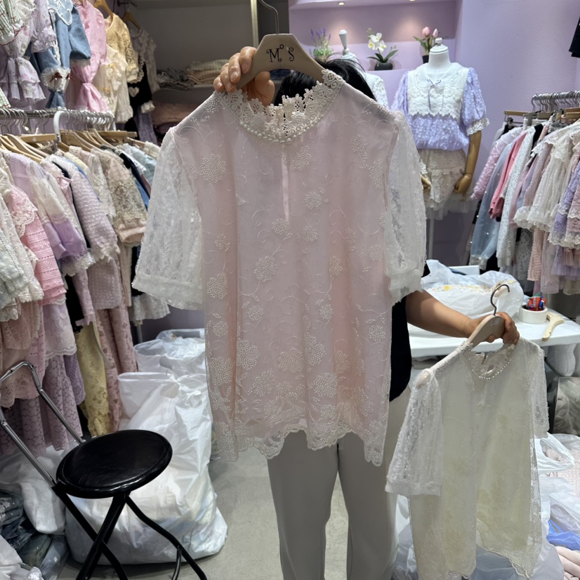 MS韓國直郵女士新款職業26春夏26夏季人氣休閑襯衫蕾絲衫MS襯衫/蕾絲衫圖色2