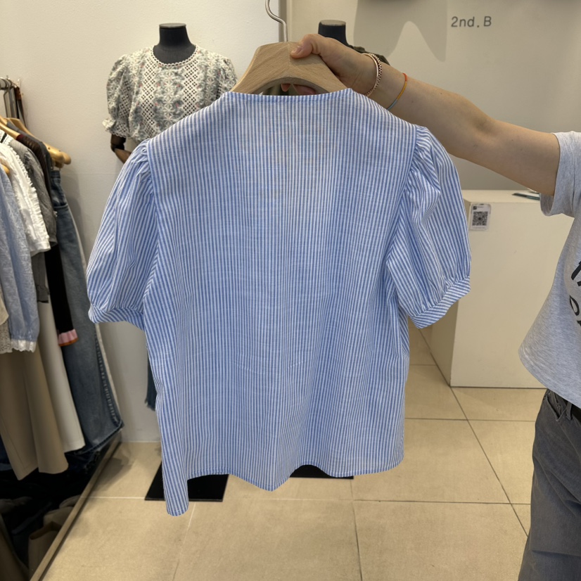 2nd B-S韓國東大門代購女裝新品人氣熱賣襯衫蕾絲衫條紋2nd B-S襯衫/蕾絲衫