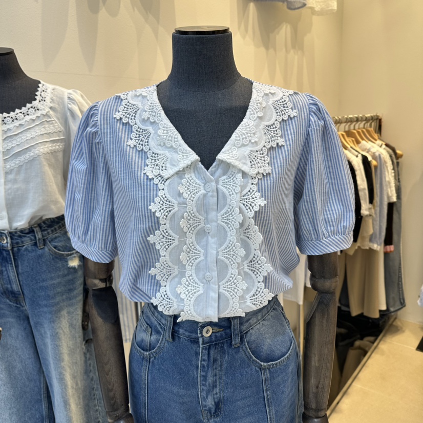 2nd B-S韓國東大門代購女裝新品人氣熱賣襯衫蕾絲衫條紋2nd B-S襯衫/蕾絲衫圖色1