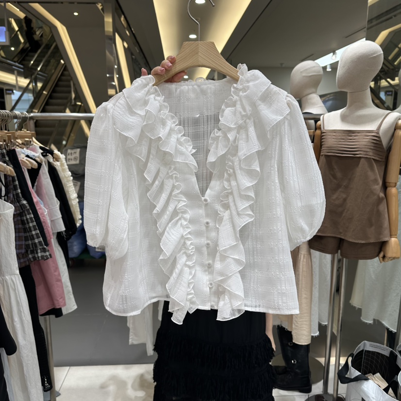 XPARTY韓國直郵實拍女裝新品人氣熱賣職業襯衫蕾絲衫透視LXPARTY襯衫/蕾絲衫圖色1