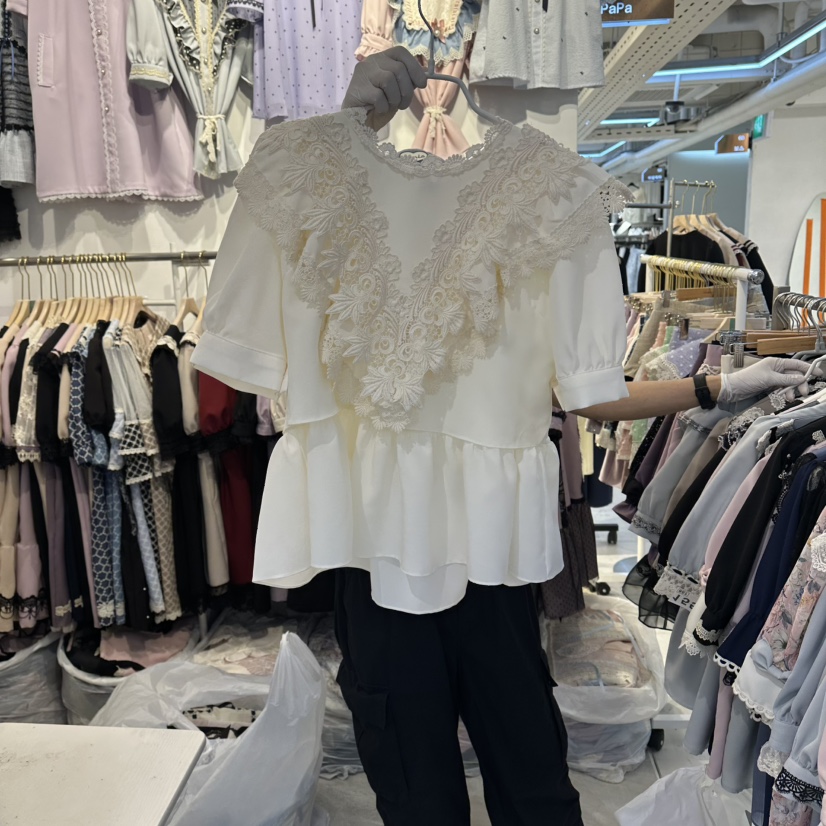 PAPA韓國東大門代購女裝新品26夏季人氣熱賣26春夏襯衫蕾絲衫Papaine/HALMADE襯衫/蕾絲衫圖色1