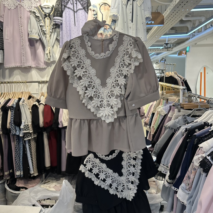PAPA韓國東大門代購女裝新品26夏季人氣熱賣26春夏襯衫蕾絲衫Papaine/HALMADE襯衫/蕾絲衫圖色2