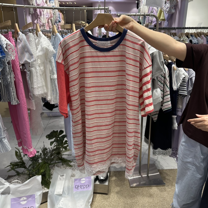 VIRUS韓國代購女裝新品26春夏休閑26夏季人氣職業T恤拼色VIRUST恤圖色2