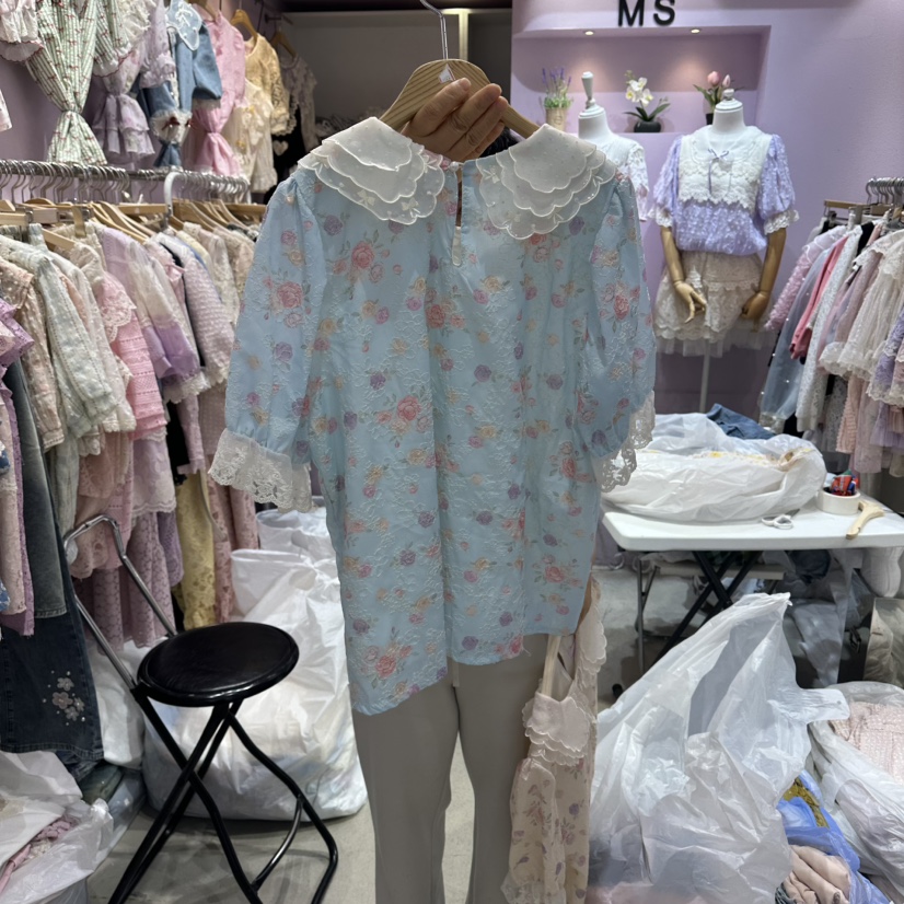 MS韓國直郵實拍女士新品休閑推薦26夏季職業熱賣襯衫蕾絲衫MS襯衫/蕾絲衫