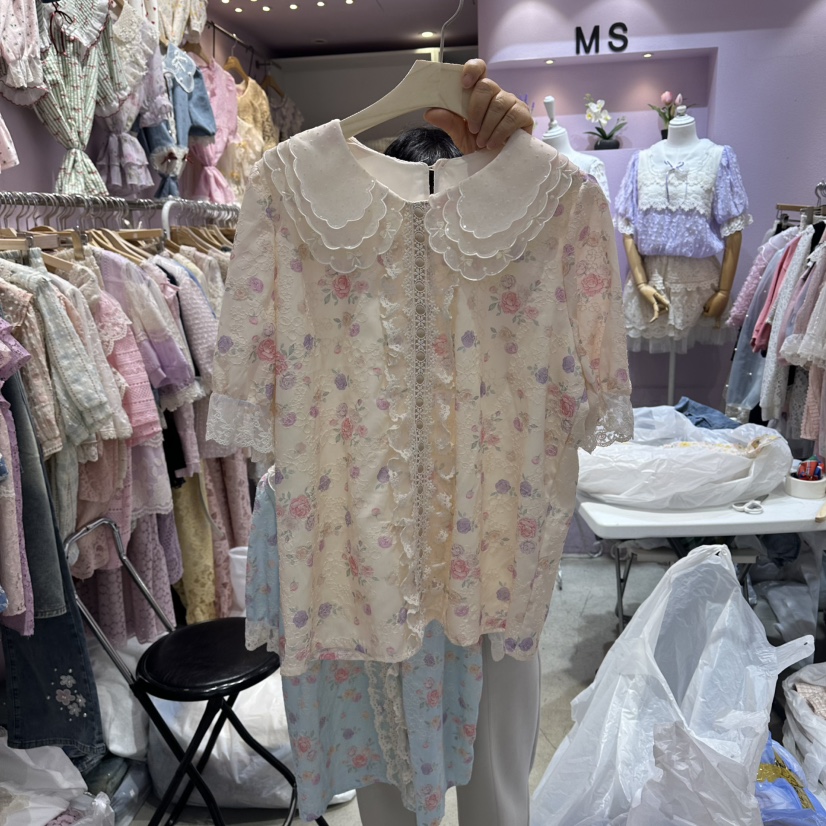 MS韓國直郵實拍女士新品休閑推薦26夏季職業熱賣襯衫蕾絲衫MS襯衫/蕾絲衫圖色1
