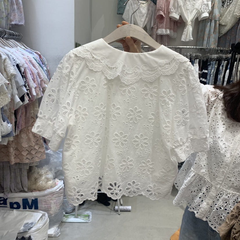 YARD韓國直郵實拍女裝新品休閑熱賣推薦襯衫蕾絲衫絲帶繡花YARD襯衫/蕾絲衫