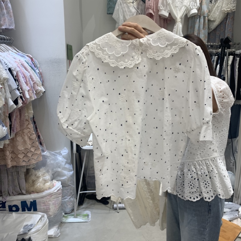 YARD韓國直郵女士新品時尚熱賣26夏季襯衫蕾絲衫刺繡圓點YARD襯衫/蕾絲衫
