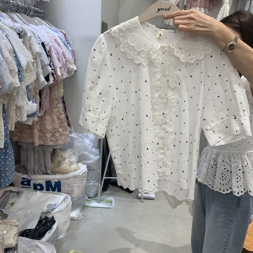 YARD韓國直郵女士新品時尚熱賣26夏季襯衫蕾絲衫刺繡圓點YARD襯衫/蕾絲衫圖色1