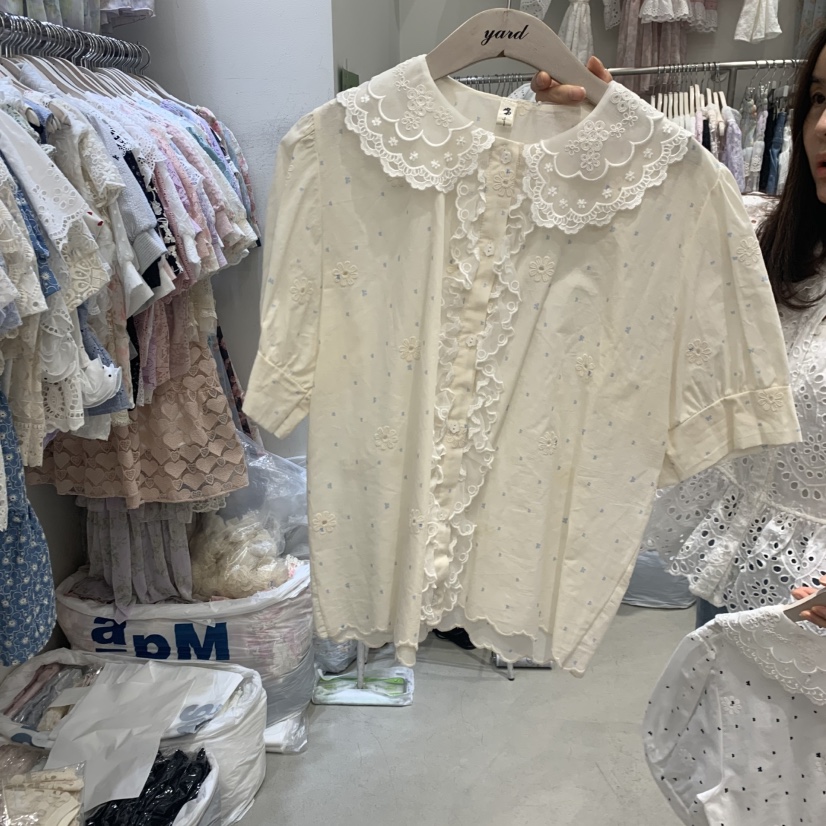 YARD韓國直郵女士新品時尚熱賣26夏季襯衫蕾絲衫刺繡圓點YARD襯衫/蕾絲衫圖色2