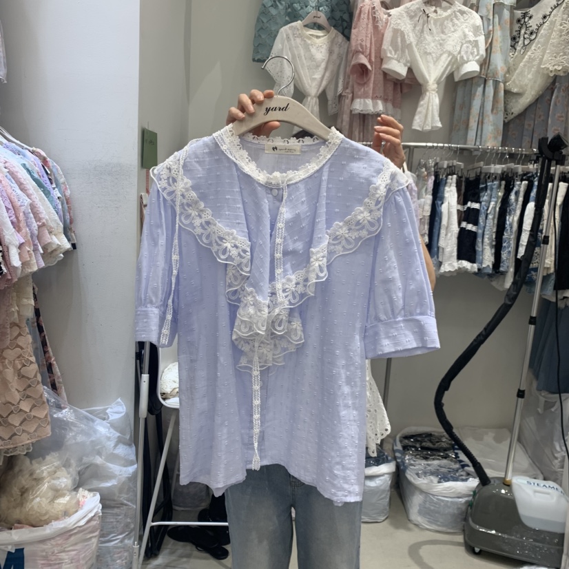 YARD東大門實拍韓國女裝新品推薦26春夏熱賣襯衫蕾絲衫褶皺YARD襯衫/蕾絲衫圖色1