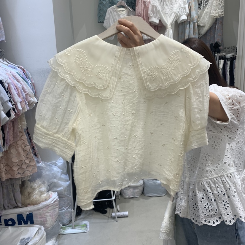 YARD韓國代購女士新款時尚熱賣休閑人氣襯衫蕾絲衫刺繡絲帶YARD襯衫/蕾絲衫