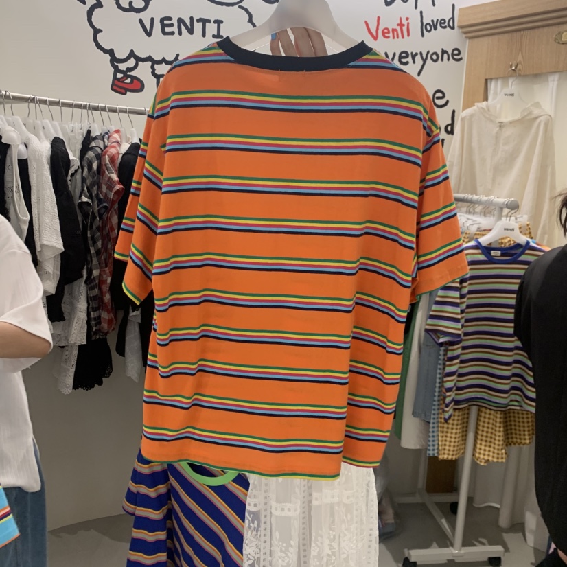 VENTI東大門實拍韓國女裝新品職業時尚人氣26夏季T恤條紋VENTIT恤