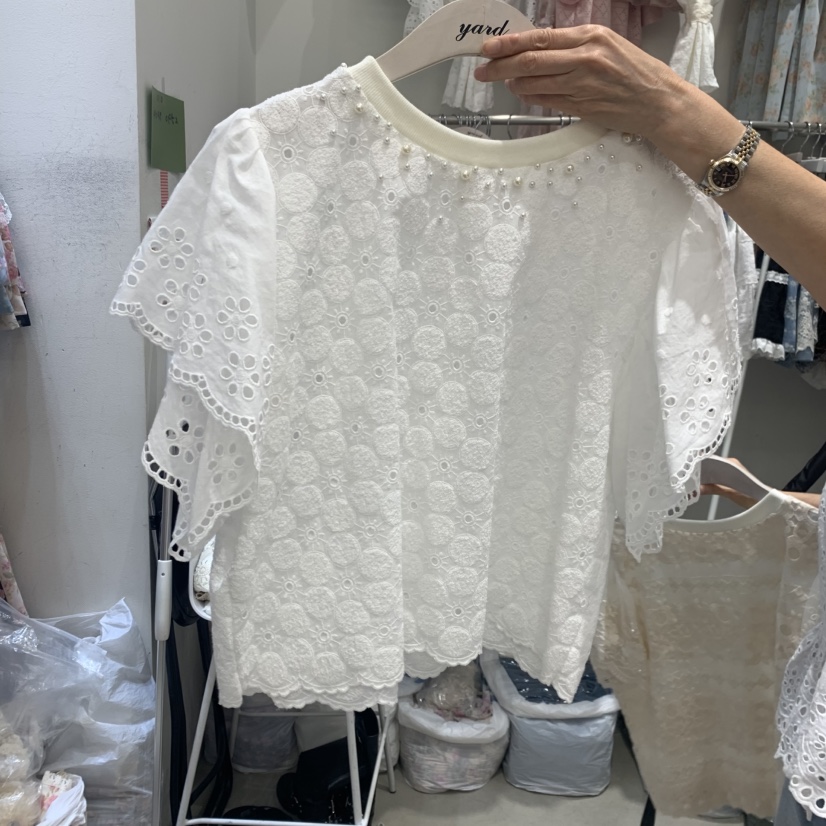 YARD韓國東大門代購女裝新款人氣26夏季26春夏襯衫蕾絲衫刺繡YARD襯衫/蕾絲衫圖色1