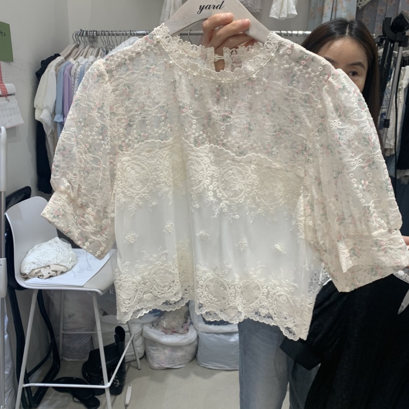 YARD韓國代購女士新款26春夏熱賣26夏季休閑襯衫蕾絲衫蕾絲YARD襯衫/蕾絲衫圖色1