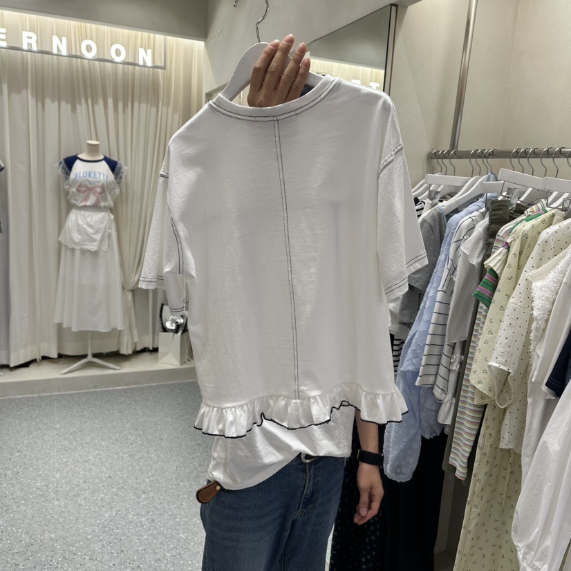 AFTERNOON韓國東大門直郵女裝新款26春夏熱賣職業T恤荷葉邊AFTERNOONT恤
