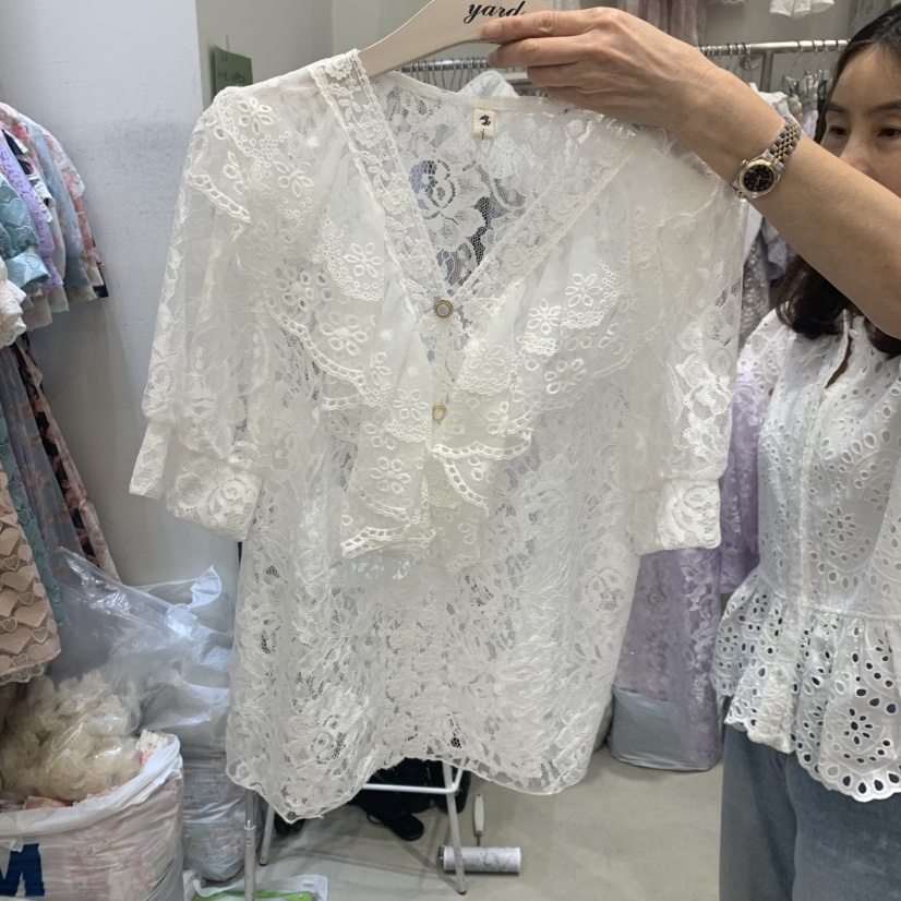 YARD韓國直郵女士新款休閑26夏季時尚熱賣襯衫蕾絲衫褶皺YARD襯衫/蕾絲衫圖色2