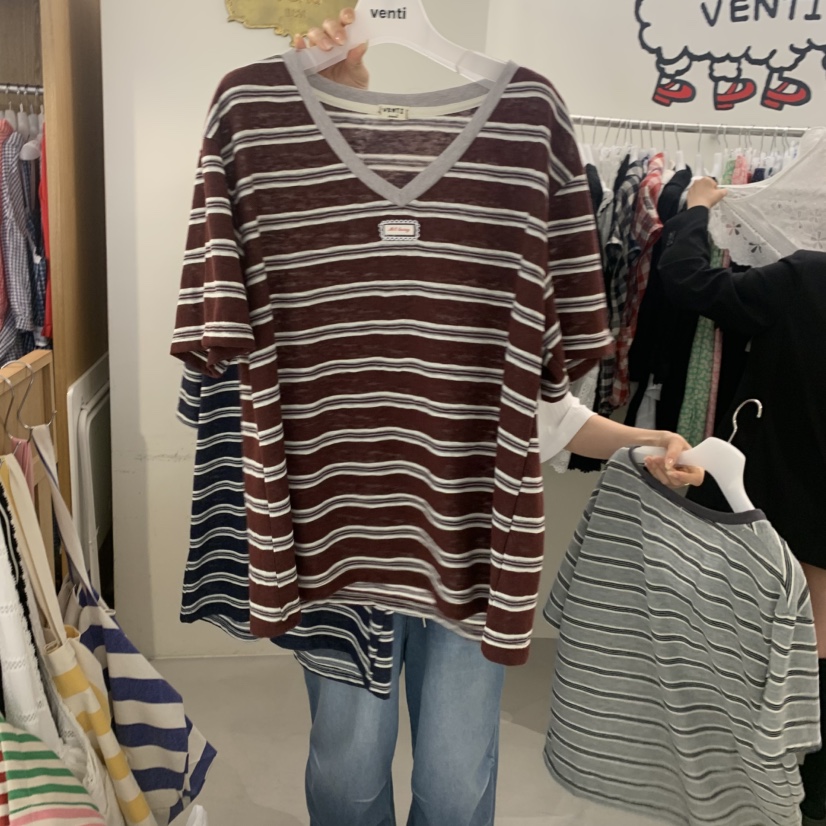 VENTI韓國直郵實拍女裝新品推薦人氣26夏季職業T恤V領亞麻VENTIT恤圖色2