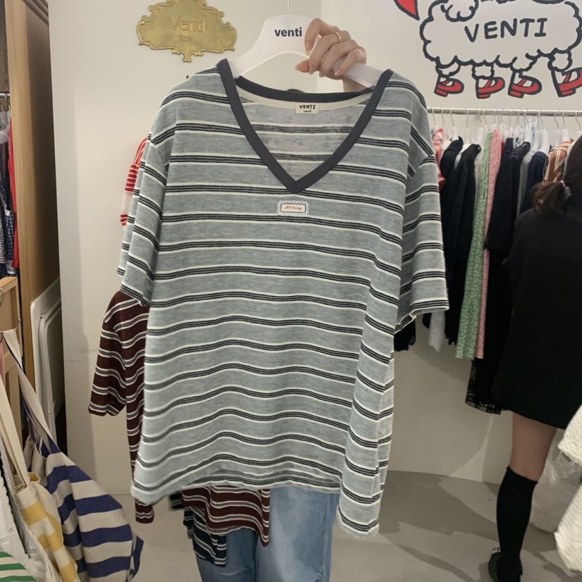 VENTI韓國直郵實拍女裝新品推薦人氣26夏季職業T恤V領亞麻VENTIT恤圖色3