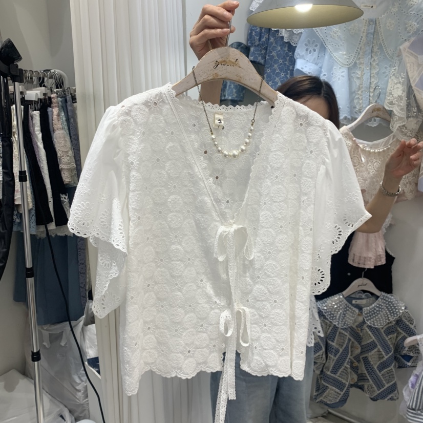 YARD韓國直郵女士新款26夏季熱賣推薦襯衫蕾絲衫絲帶開衫YARD襯衫/蕾絲衫圖色1