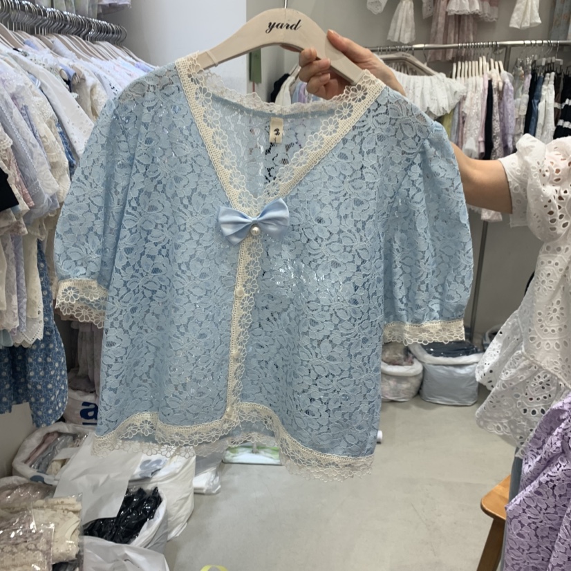 YARD韓國直郵實拍女裝新款26夏季26春夏襯衫蕾絲衫蕾絲絲帶YARD襯衫/蕾絲衫圖色1