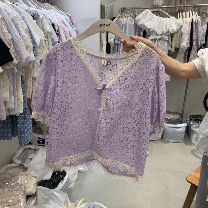 YARD韓國直郵實拍女裝新款26夏季26春夏襯衫蕾絲衫蕾絲絲帶YARD襯衫/蕾絲衫圖色2