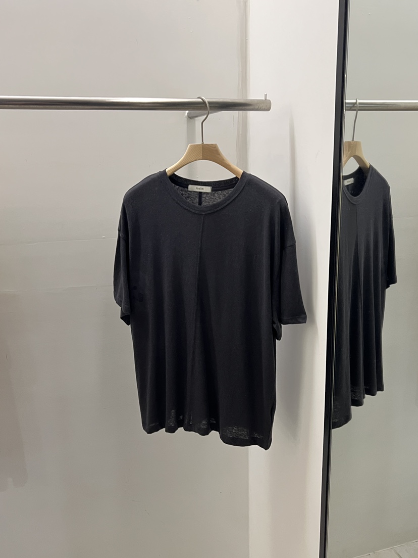 REGULARLY/PLACOR韓國直郵女士新品熱賣26夏季T恤亞麻布REGULARLY/PLACORT恤圖色4墨色