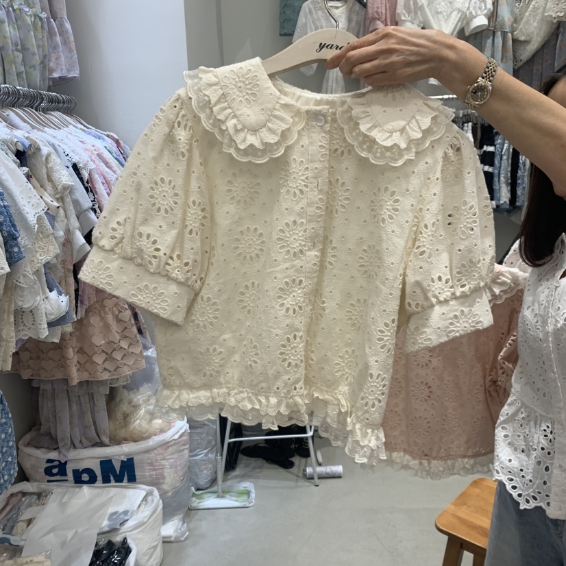 YARD韓國代購女裝新款推薦人氣休閑26夏季襯衫蕾絲衫刺繡YARD襯衫/蕾絲衫圖色2
