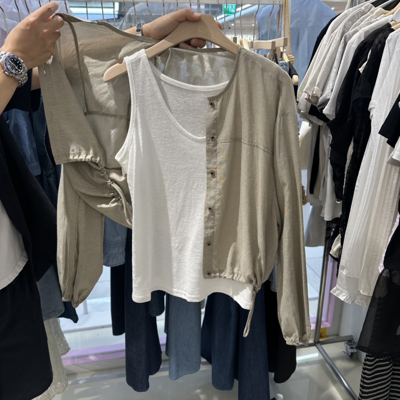 JH.STUDIO-Q韓國直郵女士新款休閑套裝系帶套裝圓領無袖紐扣JH.STUDIO-Q套裝