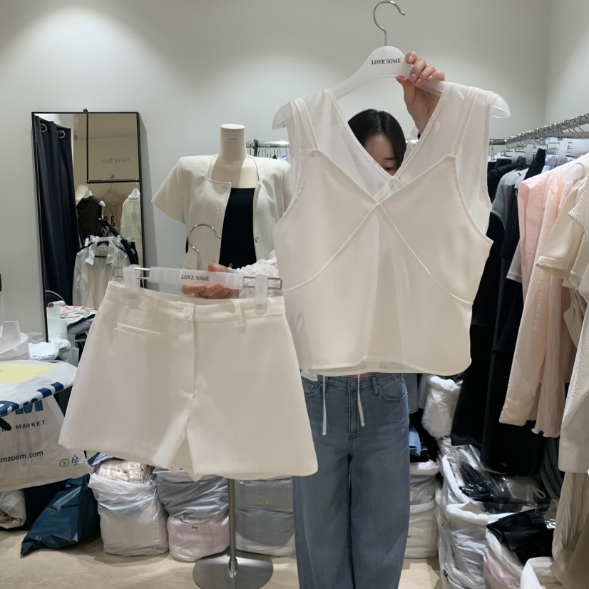 LOVE SOME韓國代購女士新品26夏季吊帶背心珍珠套裝無袖LOVE SOME吊帶/背心