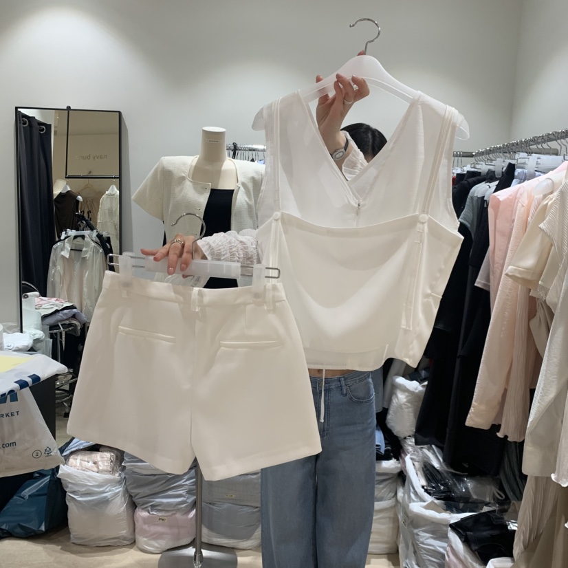 LOVE SOME韓國代購女士新品26夏季吊帶背心珍珠套裝無袖LOVE SOME吊帶/背心